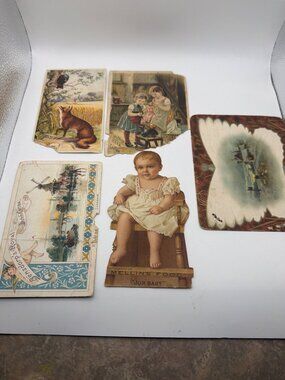 Set Of 5 Vintage Advertising Die-Cut & Trade Cards Featuring Baby Fox Windmill A
